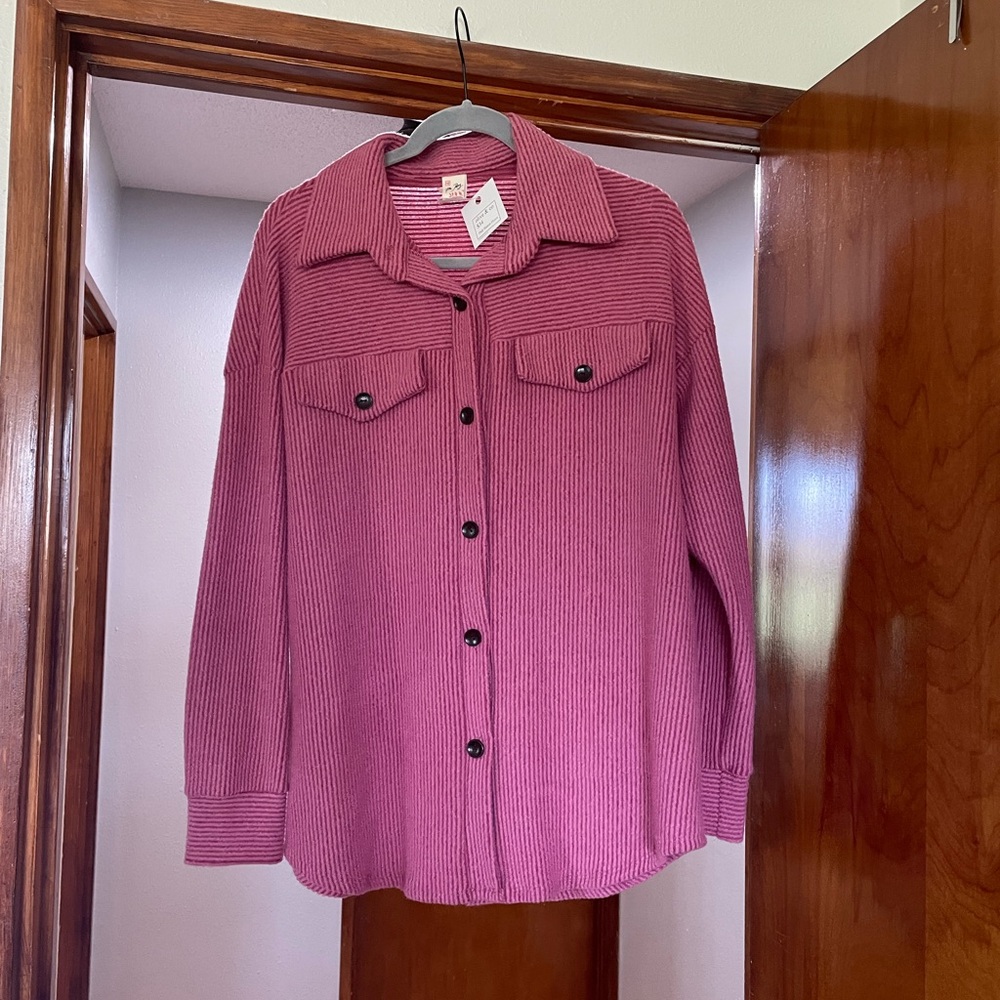 7th Ray Pink Ribbed Cardigan